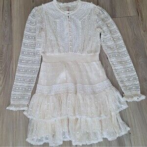 LoveShackFancy Elio Dress In Cream De Macaron Size P Lace Ruffle